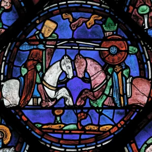 Détail du vitrail de Charlemagne dans la cathédrale Notre-Dame de Chartres