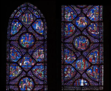 Vitrail de Charlemagne photographié pour entraîner l'intelligence artificielle de l'application Lire les vitraux de Chartres